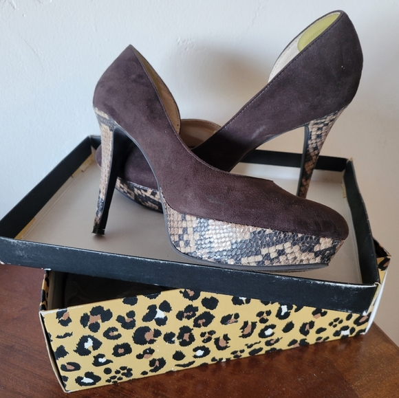 Nine West Brown Snake Print Platform Heels - Picture 1 of 5
